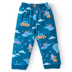 Babyhug Cotton Knit Full Sleeves Night Suit Vehicles Printed - Blue