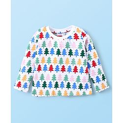 Babyhug Cotton Knit Single Jersey Full Sleeves Night Suit With Pinetree Print - White