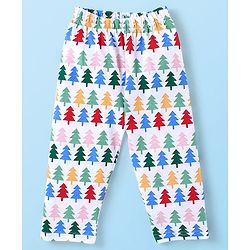 Babyhug Cotton Knit Single Jersey Full Sleeves Night Suit With Pinetree Print - White