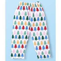 Babyhug Cotton Knit Single Jersey Full Sleeves Night Suit With Pinetree Print - White