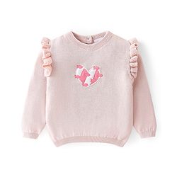 Babyhug Full Sleeves Pullover Sweater with Heart Embroidered - Pink