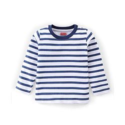 Babyhug 100% Cotton Knit Dungarees With Full Sleeves T-Shirt Text Print - White & Navy Blue