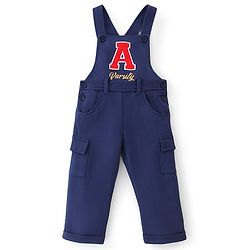 Babyhug 100% Cotton Knit Dungarees With Full Sleeves T-Shirt Text Print - White & Navy Blue