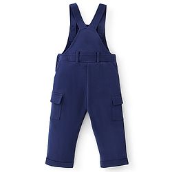 Babyhug 100% Cotton Knit Dungarees With Full Sleeves T-Shirt Text Print - White & Navy Blue