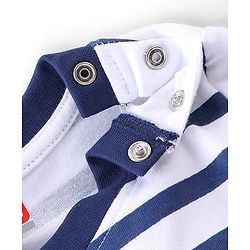Babyhug 100% Cotton Knit Dungarees With Full Sleeves T-Shirt Text Print - White & Navy Blue