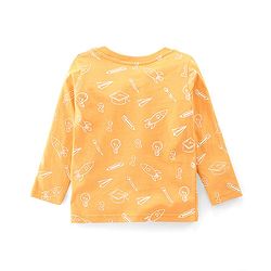 Babyhug Dungaree and Full Sleeves T-Shirt Set Rocket Print - Orange & Blue