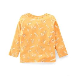 Babyhug Dungaree and Full Sleeves T-Shirt Set Rocket Print - Orange & Blue