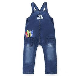 Babyhug Dungaree and Full Sleeves T-Shirt Set Rocket Print - Orange & Blue