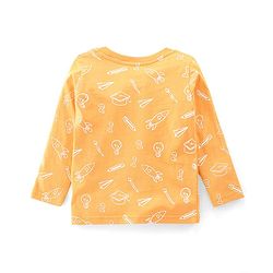 Babyhug Dungaree and Full Sleeves T-Shirt Set Rocket Print - Orange & Blue
