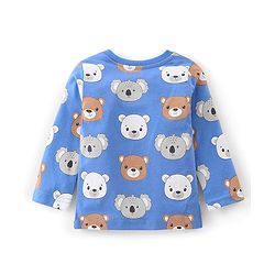 Babyhug 100% Cotton Knit Dungarees With Full Sleeves T-Shirt Animals Print - Red & Navy Blue