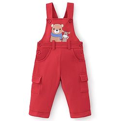 Babyhug 100% Cotton Knit Dungarees With Full Sleeves T-Shirt Animals Print - Red & Navy Blue