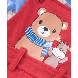 Babyhug 100% Cotton Knit Dungarees With Full Sleeves T-Shirt Animals Print - Red & Navy Blue