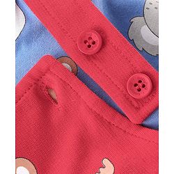 Babyhug 100% Cotton Knit Dungarees With Full Sleeves T-Shirt Animals Print - Red & Navy Blue