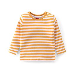 Babyhug Cotton Knit Lion Printed Dungaree with Full Sleeves Striped Inner Tee - Orange & Blue