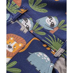 Babyhug Cotton Knit Lion Printed Dungaree with Full Sleeves Striped Inner Tee - Orange & Blue