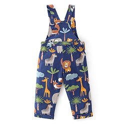 Babyhug Cotton Knit Lion Printed Dungaree with Full Sleeves Striped Inner Tee - Orange & Blue