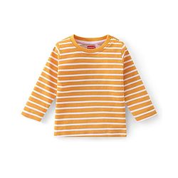 Babyhug 100% Cotton Knit Dungarees & Full Sleeves T-Shirt With Striped & Animals Print - Orange & Blue