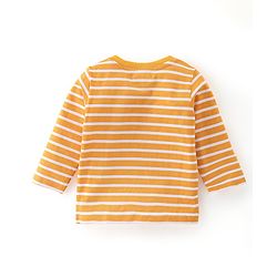 Babyhug 100% Cotton Knit Dungarees & Full Sleeves T-Shirt With Striped & Animals Print - Orange & Blue