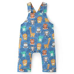 Babyhug 100% Cotton Knit Dungarees & Full Sleeves T-Shirt With Striped & Animals Print - Orange & Blue