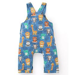 Babyhug 100% Cotton Knit Dungarees & Full Sleeves T-Shirt With Striped & Animals Print - Orange & Blue