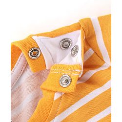 Babyhug 100% Cotton Knit Dungarees & Full Sleeves T-Shirt With Striped & Animals Print - Orange & Blue