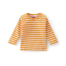Babyhug 100% Cotton Knit Dungarees & Full Sleeves T-Shirt With Striped & Animals Print - Orange & Blue
