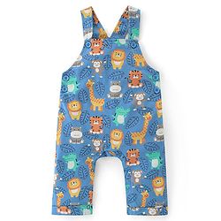 Babyhug 100% Cotton Knit Dungarees & Full Sleeves T-Shirt With Striped & Animals Print - Orange & Blue