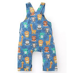 Babyhug 100% Cotton Knit Dungarees & Full Sleeves T-Shirt With Striped & Animals Print - Orange & Blue