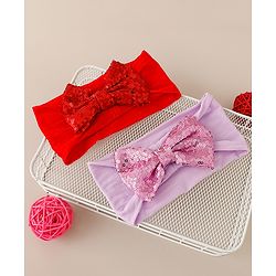 Babyhug Free Size Headbands with Bow & Sequins Pack of 2 - Red & Purple