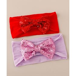 Babyhug Free Size Headbands with Bow & Sequins Pack of 2 - Red & Purple