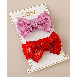 Babyhug Free Size Headbands with Bow & Sequins Pack of 2 - Red & Purple
