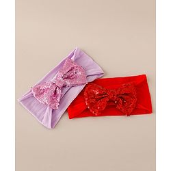 Babyhug Free Size Headbands with Bow & Sequins Pack of 2 - Red & Purple