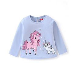 Babyhug Cotton Full Sleeves Tee With Unicorn Graphics - Blue