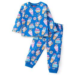 Babyhug Cotton Knit Full Sleeves Ice Cream Printed Night Suit - Blue