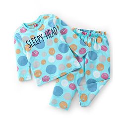Babyhug Cotton Knit Full Sleeves Text Printed Night Suit - Blue