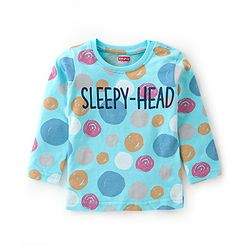 Babyhug Cotton Knit Full Sleeves Text Printed Night Suit - Blue