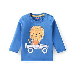 Babyhug Cotton Knit Full Sleeves Lion Printed Night Suit - Blue