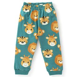 Babyhug Single Jersey Full Sleeves Night Suit with Lion Print - Green