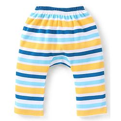 Babyhug Cotton Full Length Diaper Pants Striped & Printed Pack of 3 - Blue & Yellow