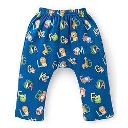 Babyhug Cotton Full Length Diaper Pants Striped & Printed Pack of 3 - Blue & Yellow