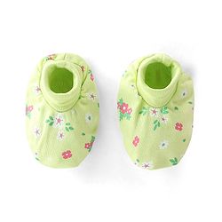 Babyhug 100% Cotton Knit  Cap Mittens & Booties Floral Print -Green