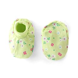 Babyhug 100% Cotton Knit  Cap Mittens & Booties Floral Print -Green