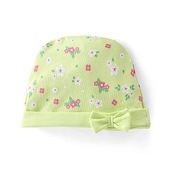 Babyhug 100% Cotton Knit  Cap Mittens & Booties Floral Print -Green