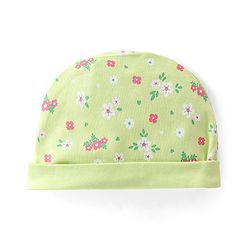Babyhug 100% Cotton Knit  Cap Mittens & Booties Floral Print -Green