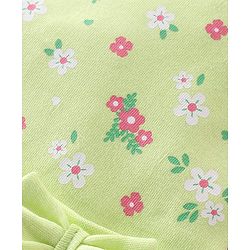 Babyhug 100% Cotton Knit  Cap Mittens & Booties Floral Print -Green