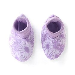 Babyhug 100% Cotton Knit Floral Print Mittens & Booties - Purple