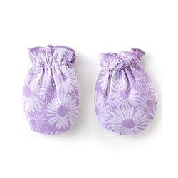 Babyhug 100% Cotton Knit Floral Print Mittens & Booties - Purple
