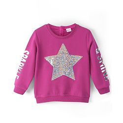 Babyhug Cotton Knit Full Sleeves Sweatshirt with Sequins & Foil Detailing - Purple