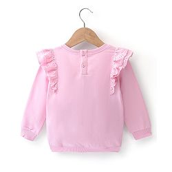 Babyhug Cotton Knit Full Sleeves Sweatshirt With Mushroom Graphics & Frill Detailing - Pink