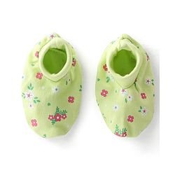 Babyhug 100% Cotton Interlock Knit Mittens & Booties Floral Print - Green
